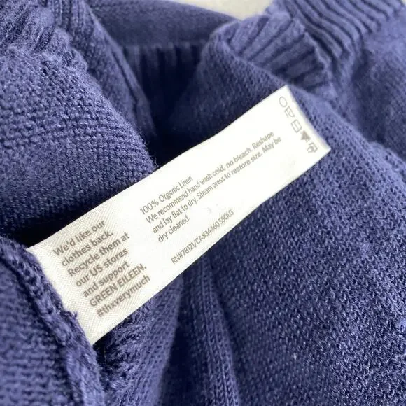 EILEEN FISHER Sweater XL Organic Linen Boxy V-Neck Pullover Jumper Blue - Picture 8 of 11